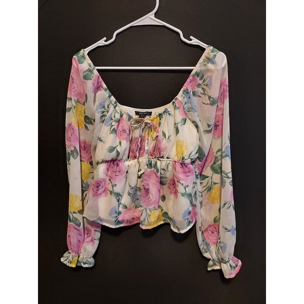 Forever 21 Multicolored Floral Milkmaid-style Top - Size Small